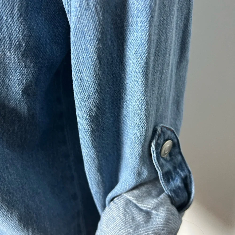 Women Denim Shirt with corduroy  brown Collar - Picture 4 of 6